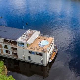 Aerial view of a pool onboard the Delfin III