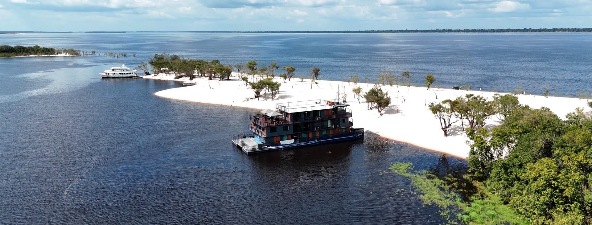 cruise ship anchored in the amazon