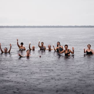 Swimming and drinking in amazon